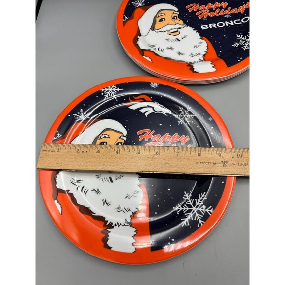 Set (6) Denver Broncos Plates Christmas Dishes Happy Holiday Santa Melamine 10" - Picture 4 of 8